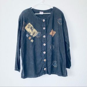 California Threads 100% Linen Boho Lagenlook Art-To-Wear Sun Buttoned Top Medium